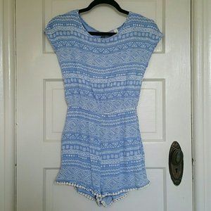 Francesca's Patterned Pom Pom Romper Size Small